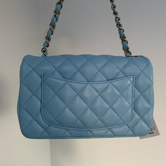 22S CHANEL  Blue Classic Mini Flap Bag Lambskin Rectangular 2022 GHW NWT - Picture 11 of 15